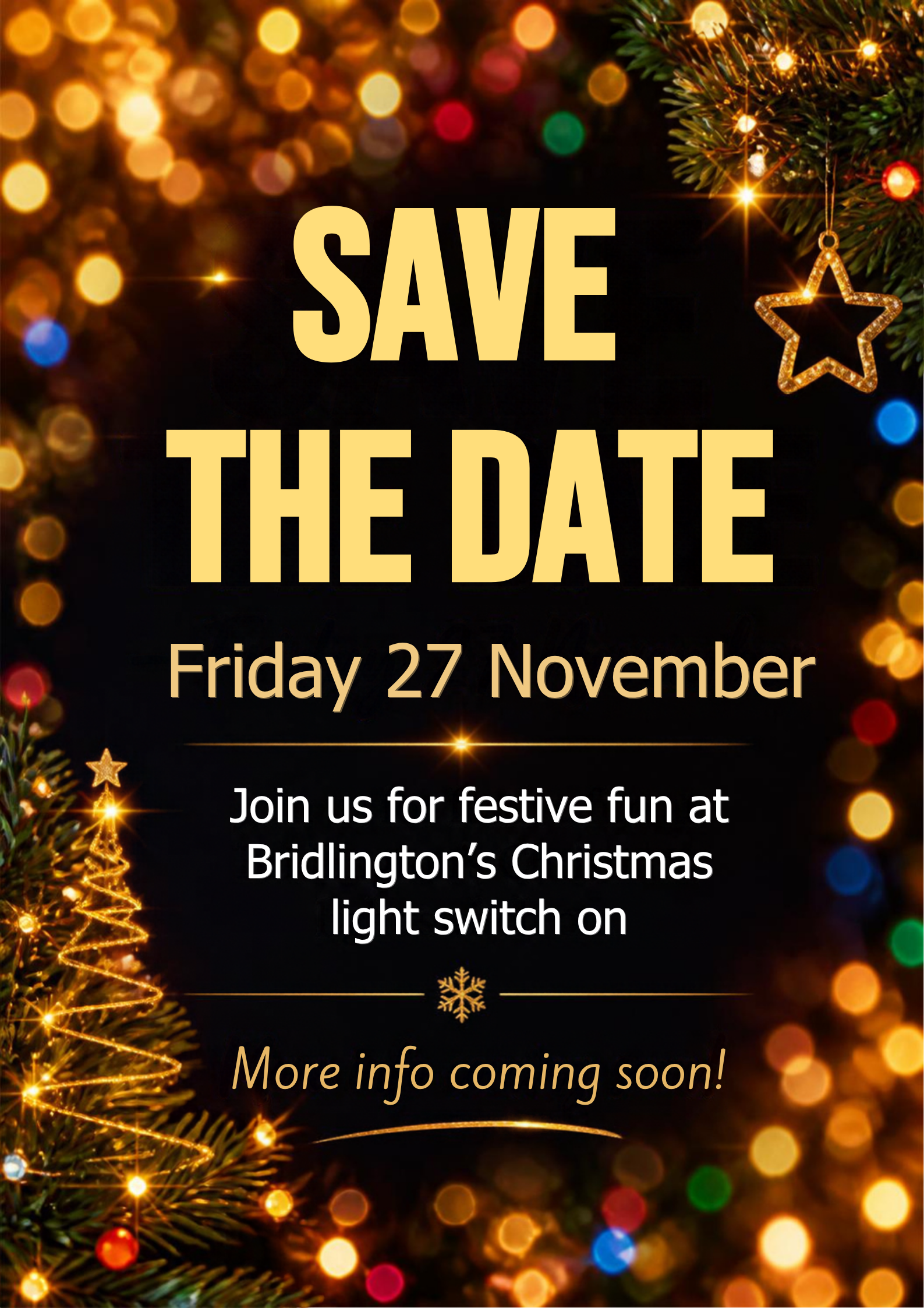 Photo of A poster containing information about a Christmas Light Switch On event held by Bridlington Town Council.